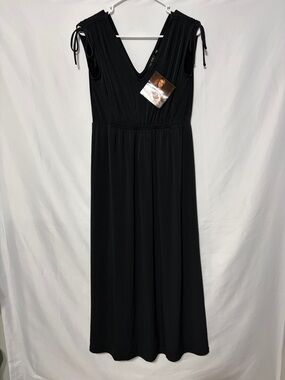 IMAN Black V-Neck Maxi Dress with Tie Shoulders